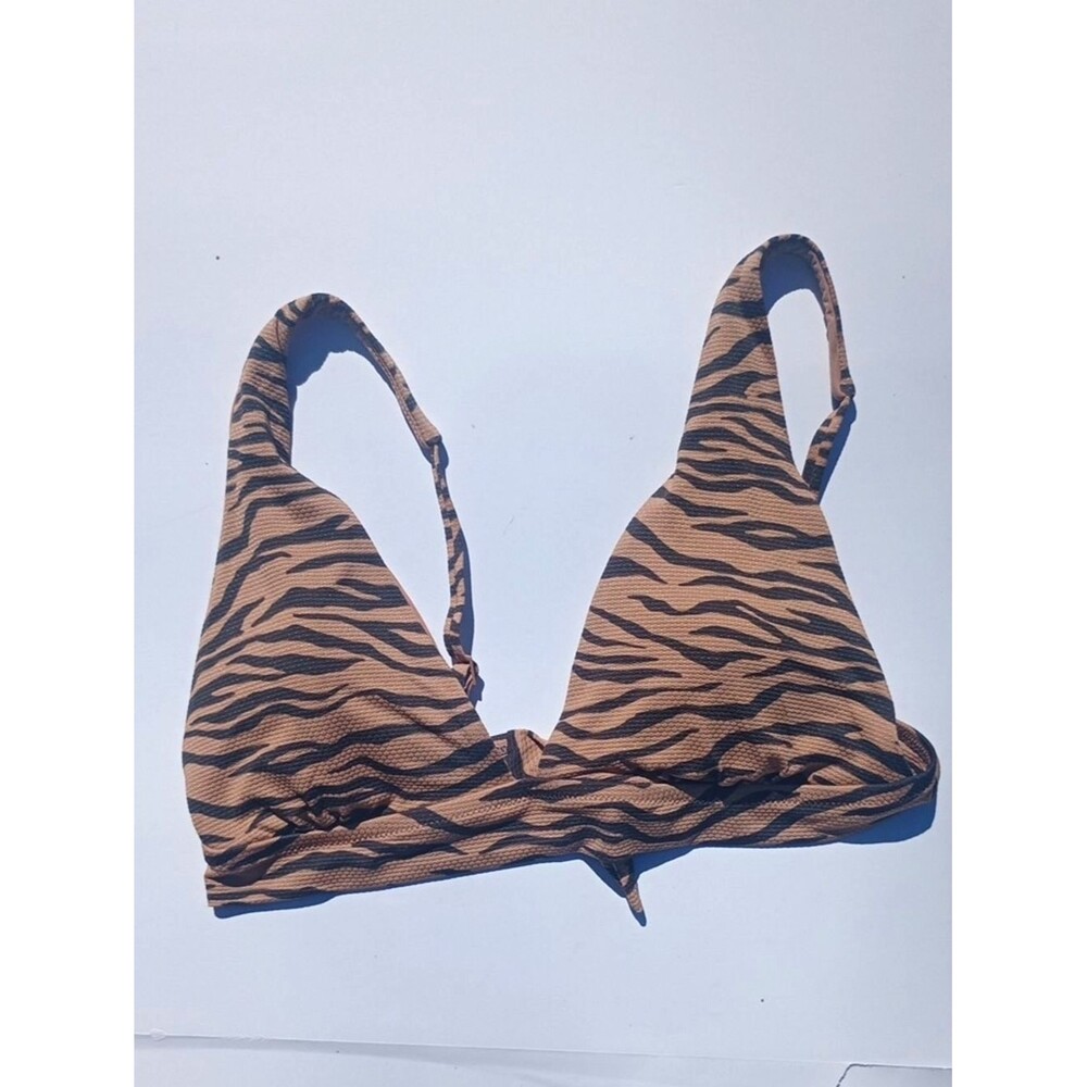 Women's XL Aerie Triangle Tie Tiger Stripe Bikini Swim Top Tan Adjustable Straps